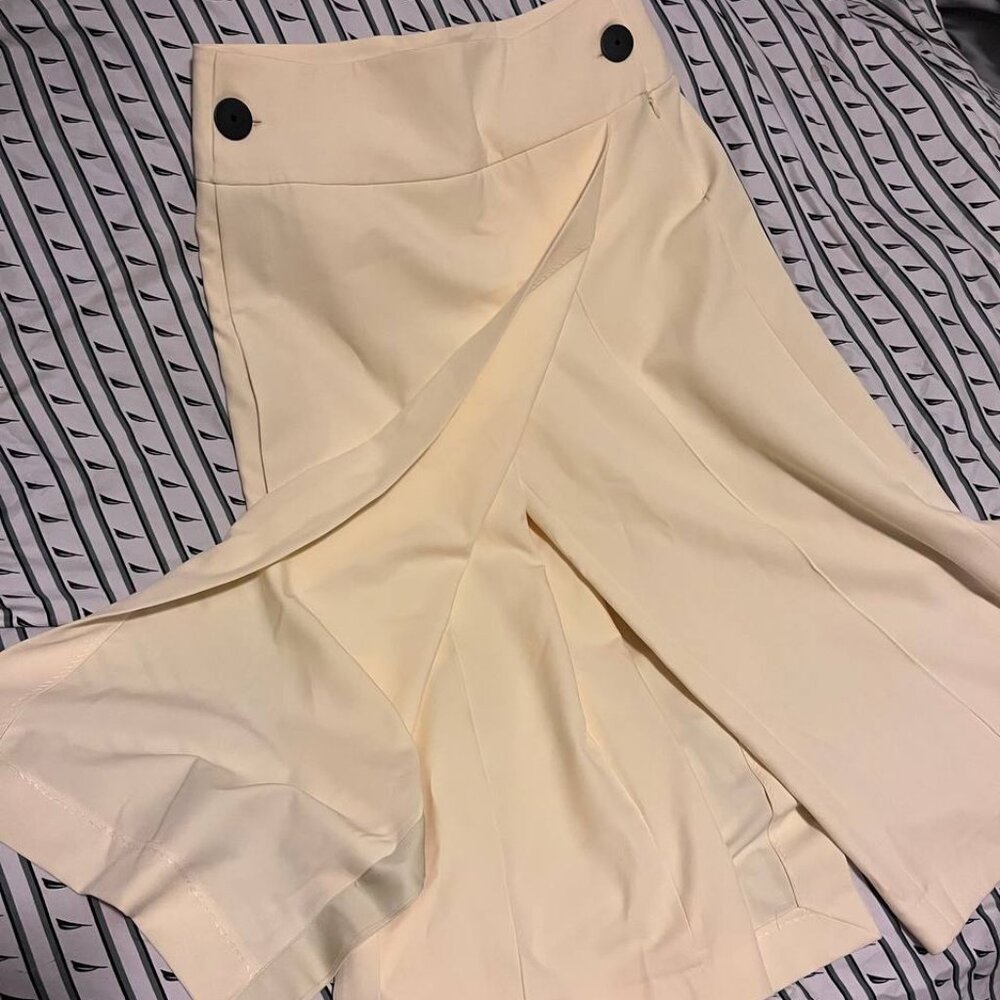 NWT Massimo Dutti Cream Culottes Skort Wide Leg Skirt Pants Women's Size L MSRP